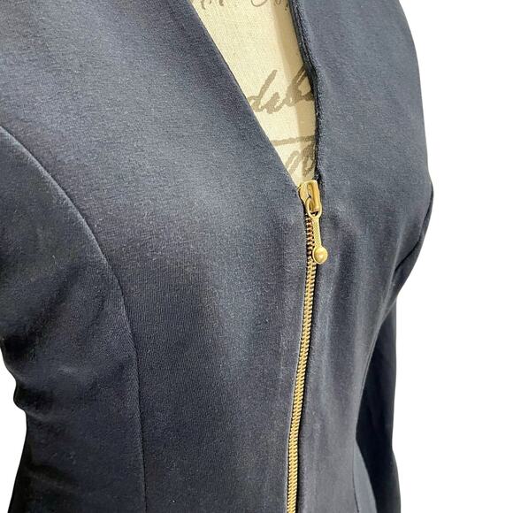 Vintage 90s Women's Tina Hagen Black Long sleeve Fit & Flare Mini Dress Gold Zip - Picture 5 of 11